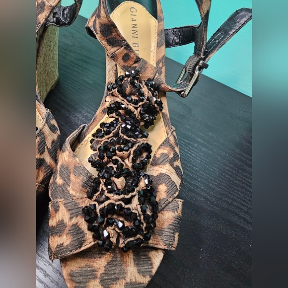 Gianni Bini Leopard Print Cork Wedge 4" Platform Sandals Women's Size 7.5 - Picture 8 of 16
